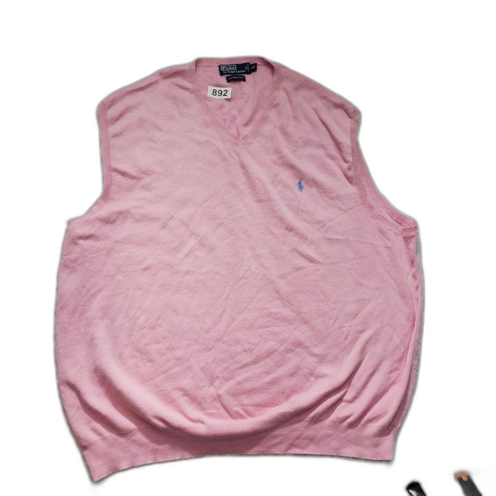 Polo By Ralph Lauren Sweater Mens 3LT Pink V-Neck Sleeveless E